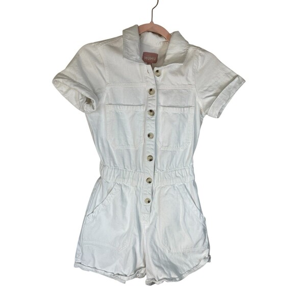 Show Me Your MuMu White Denim 100% Cotton Cannon Romper Size XS Extra Small - Picture 3 of 15